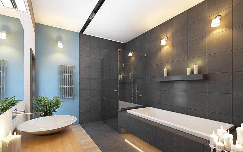 Contemporary athroom in Grey and Blue Colors