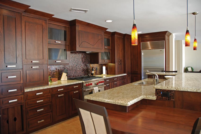Kitchen layout with pendant lights