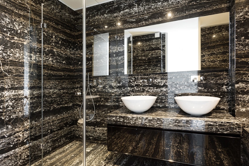 Black and white marble style bathroom