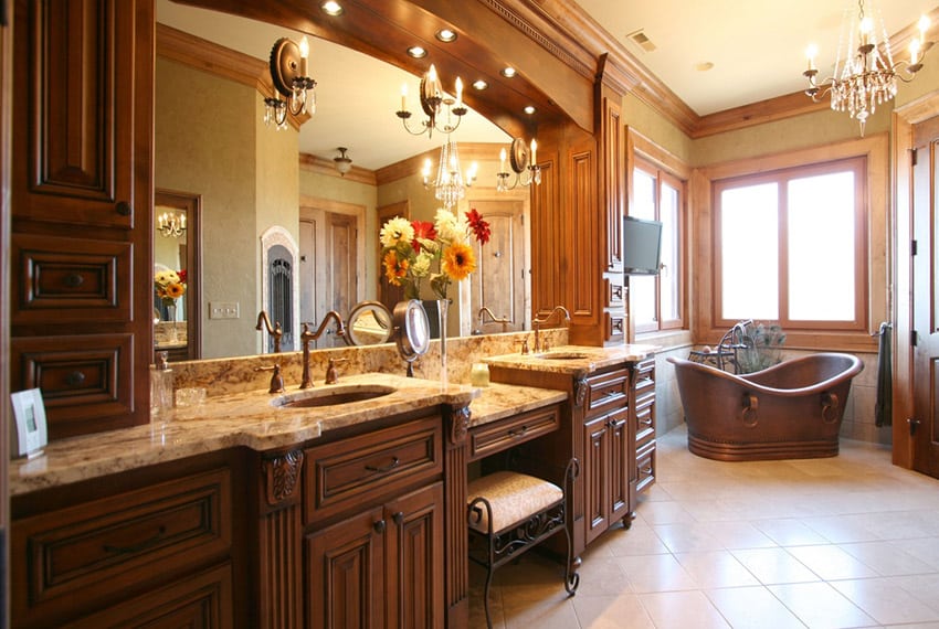 Craftsman master bath with copper tub