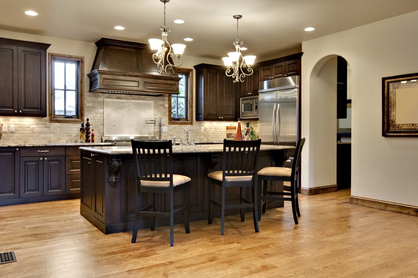 Deep rich wood kitchen cabinetry