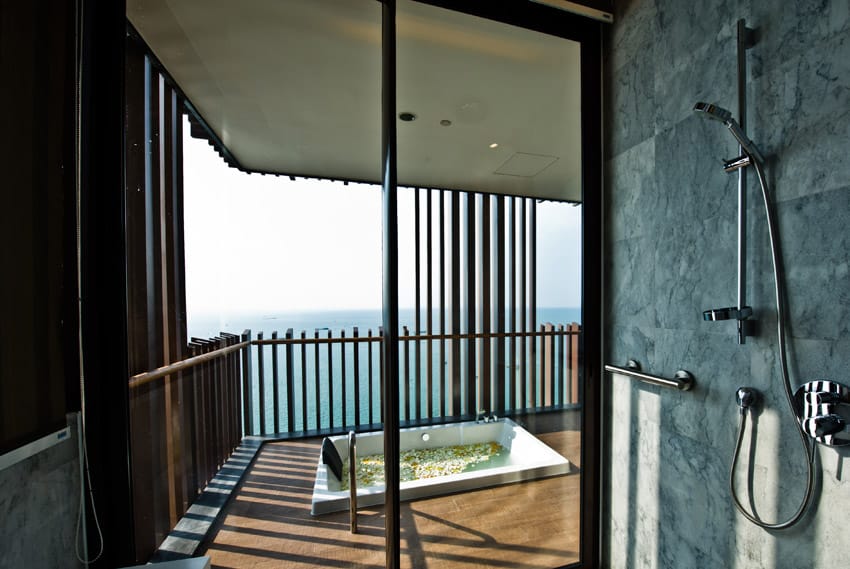 Expansive ocean view from shower