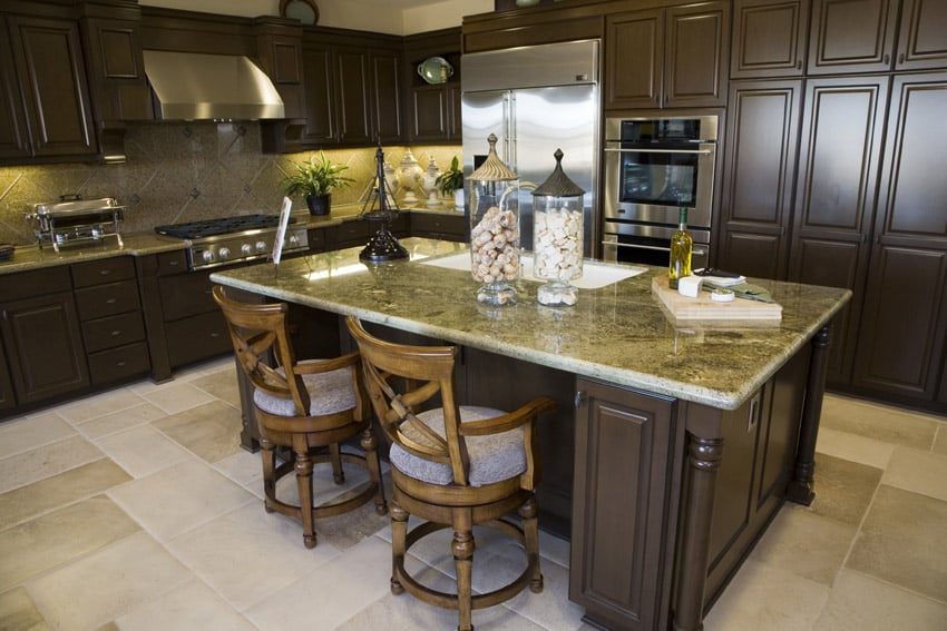 Gorgeous wood kitchen with yellow granite
