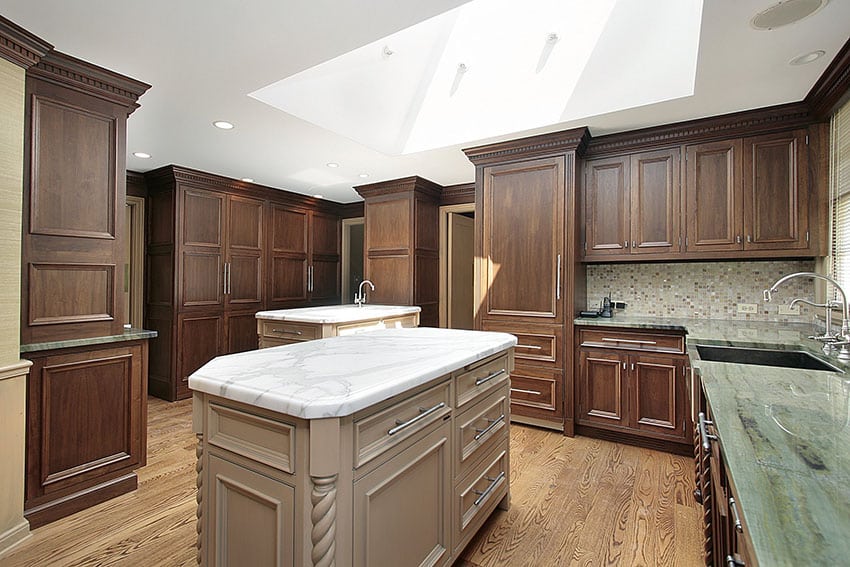Kitchen with granite counter and wood island
