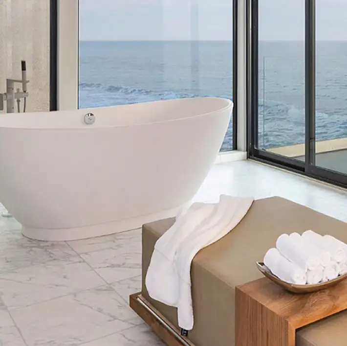 Marble bathroom with ocean view