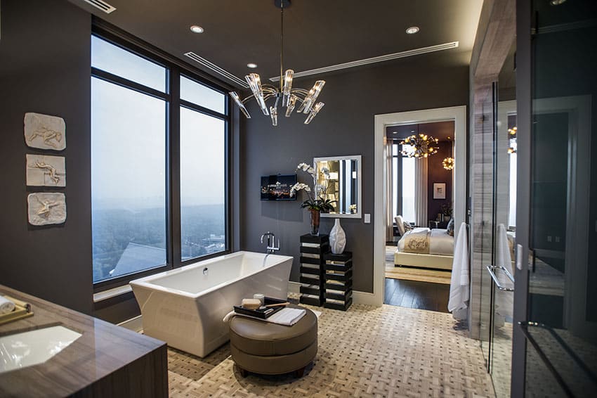 Modern bathroom suite with impressive view