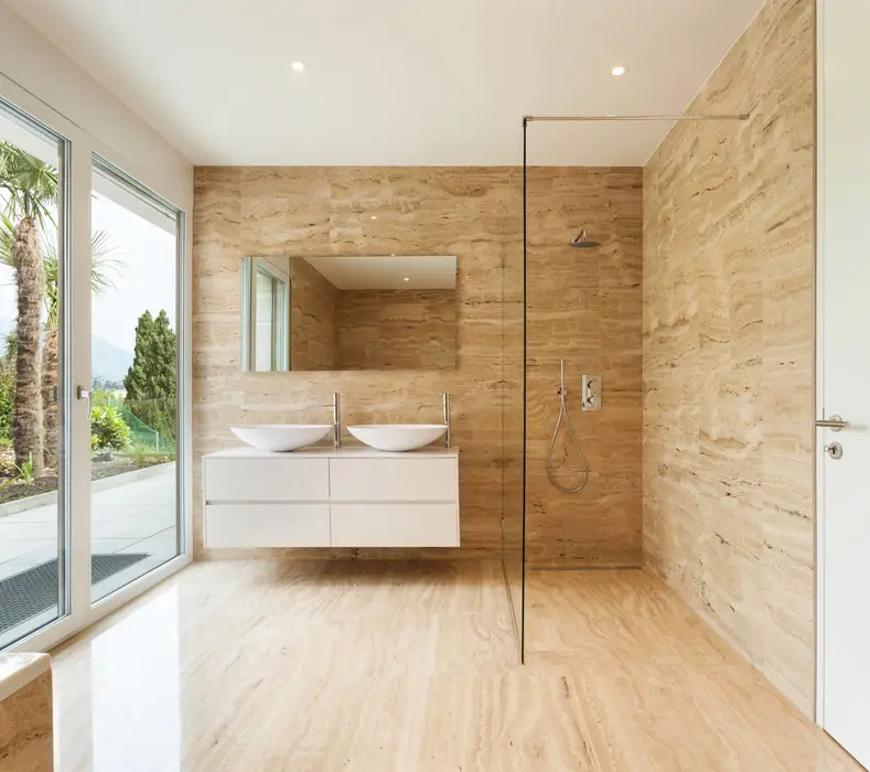 Modern bathroom with large picture window