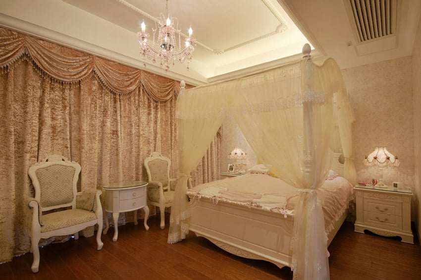 Romantic designer bedroom with canopy bed