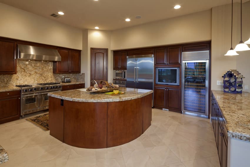 Unique curved kitchen with island in wood