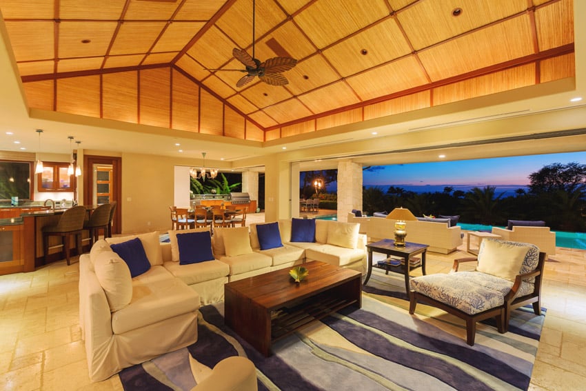 Amazing living room at tropical home with ocean view