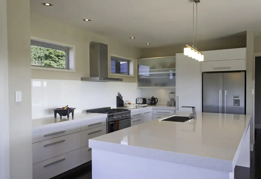 White modern kitchen with stainless appliances
