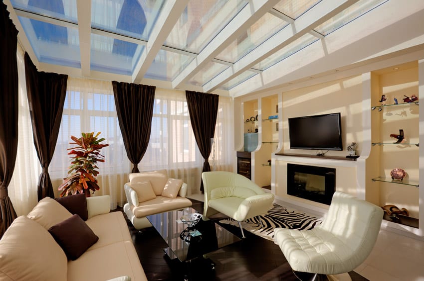 Bright living room with skylight windows
