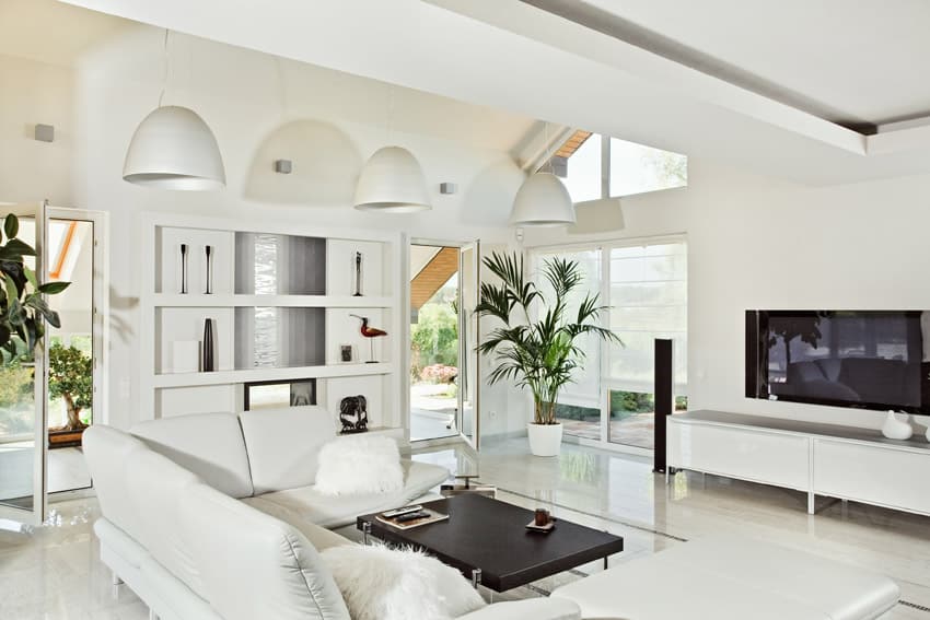 Bright white casual living room design