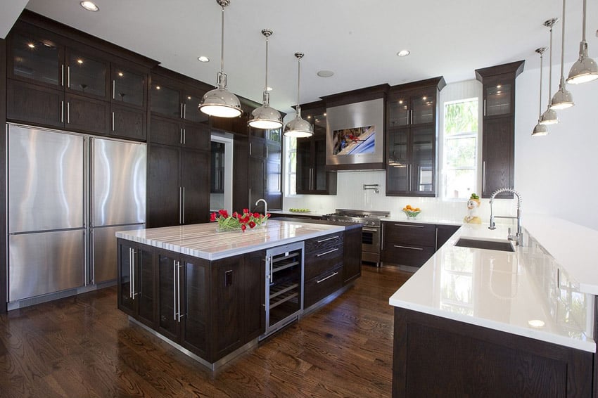 Contemporary kitchen with chrome lights