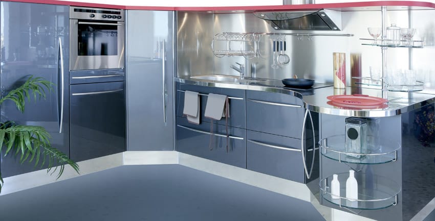 Gunmetal gray colored kitchen with modular kitchen cabinets