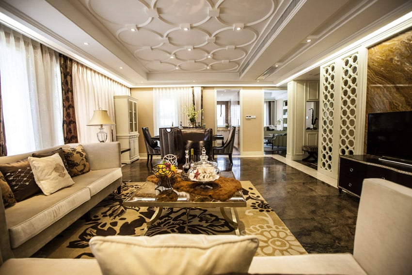 Living room with intricate decor and designer furnishings