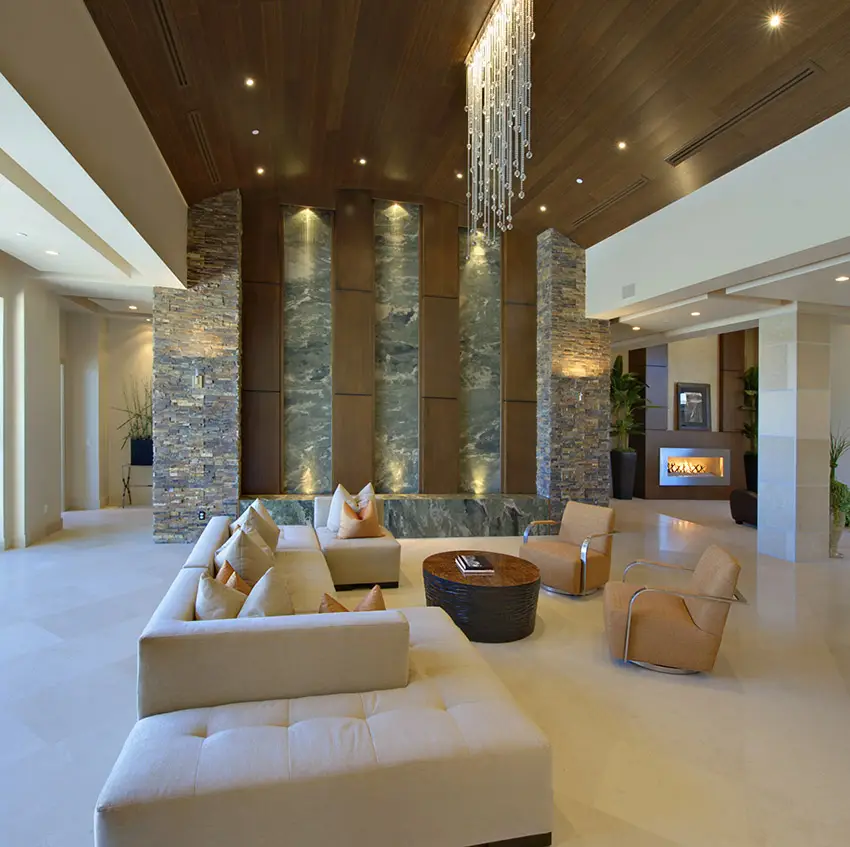 Massive living room in luxury home with high ceilings