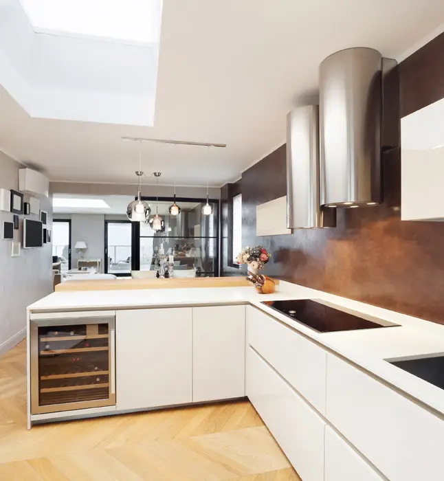 Modern kitchen with white laminate counters
