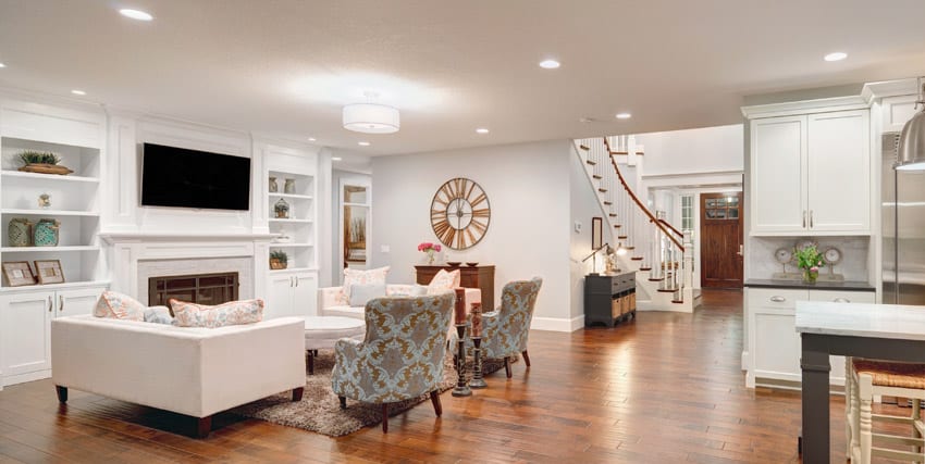 Open plan living room with white theme