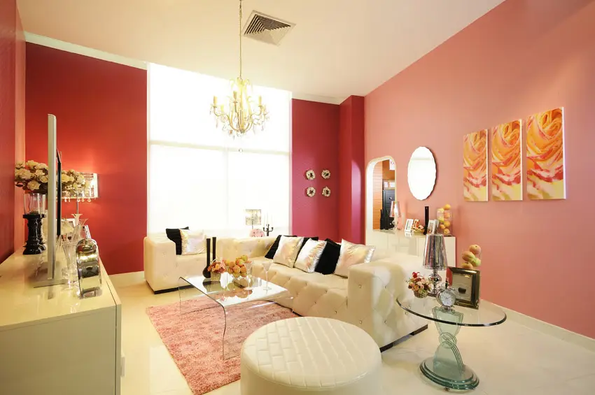 Pink and red design living room