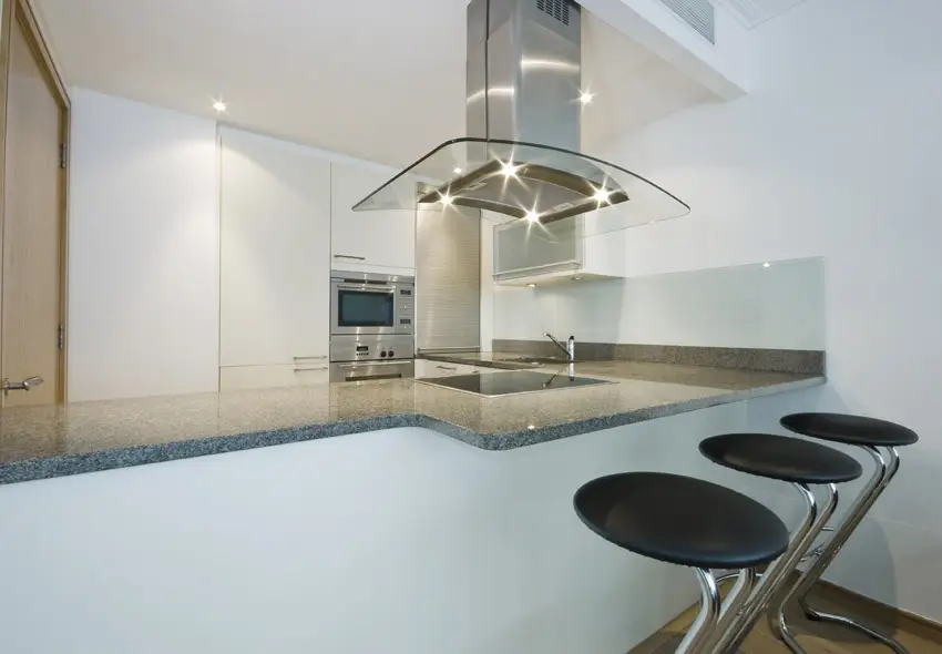 Ultra modern kitchen with stainless and glass oven hood