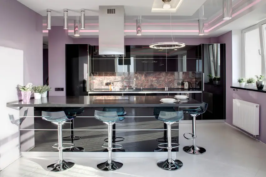 High gloss modern kitchen with purple paint