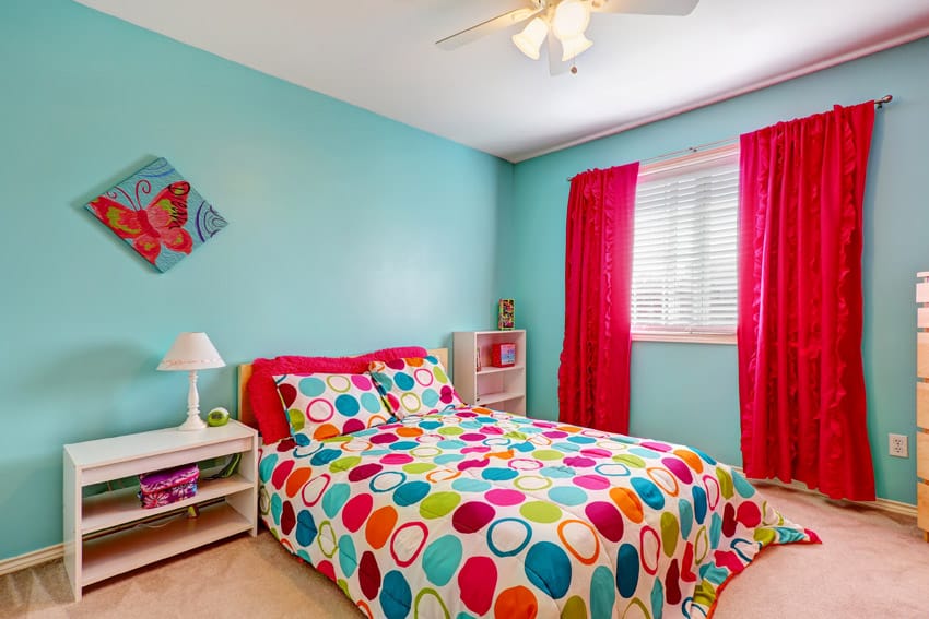 Bright cheerful modern room with teal hue