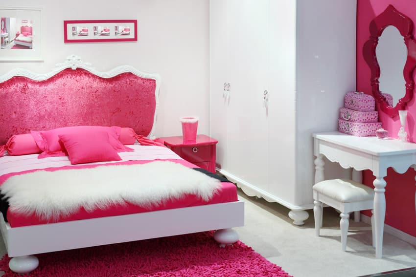 Glam girls room with bright red color theme