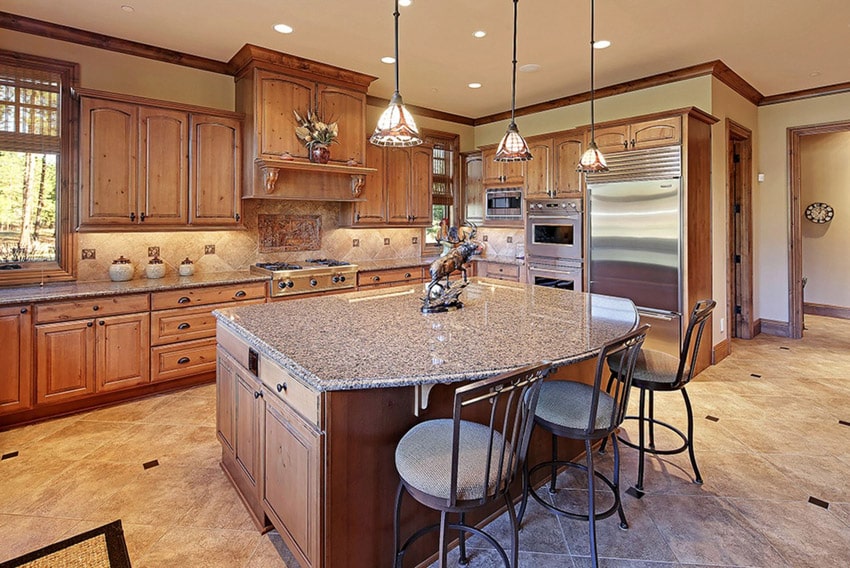 Kitchen island with perla granite