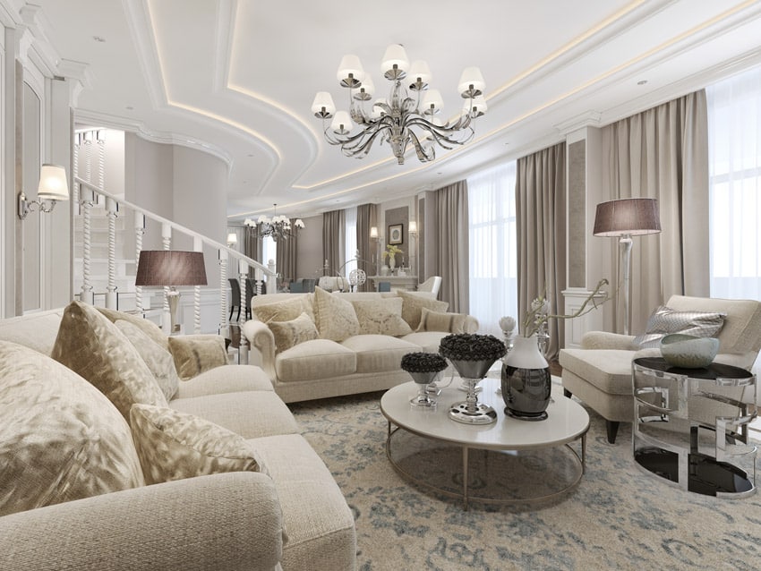 Luxury formal living space with elegant furniture pieces