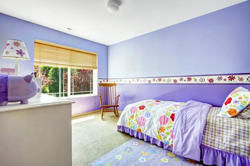 Purple painted two tone bedroom