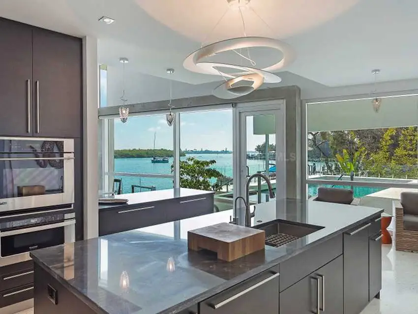 Small modern kitchen with water view