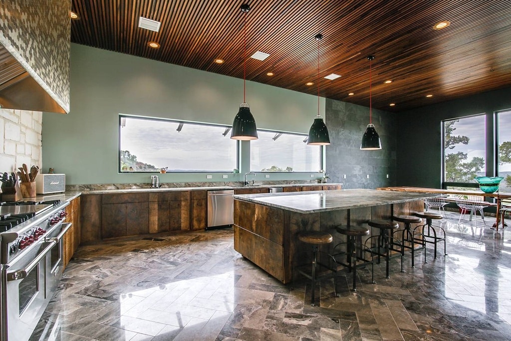 Kitchen with polished marble floor