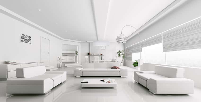 Ultra white modern living room with futuristic feel