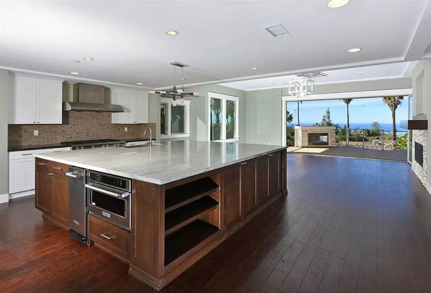 Open plan luxury kitchen with extra large island
