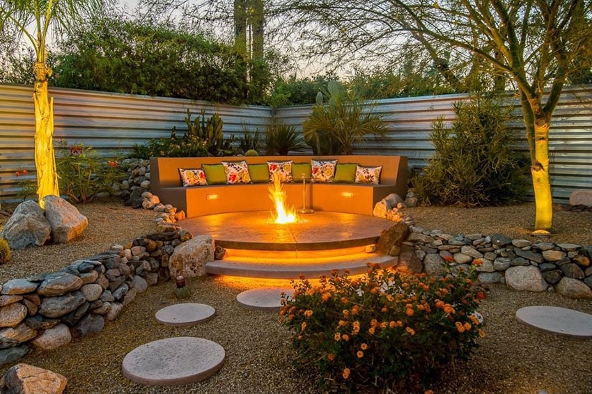 Aggregate concrete stone steps to firepit