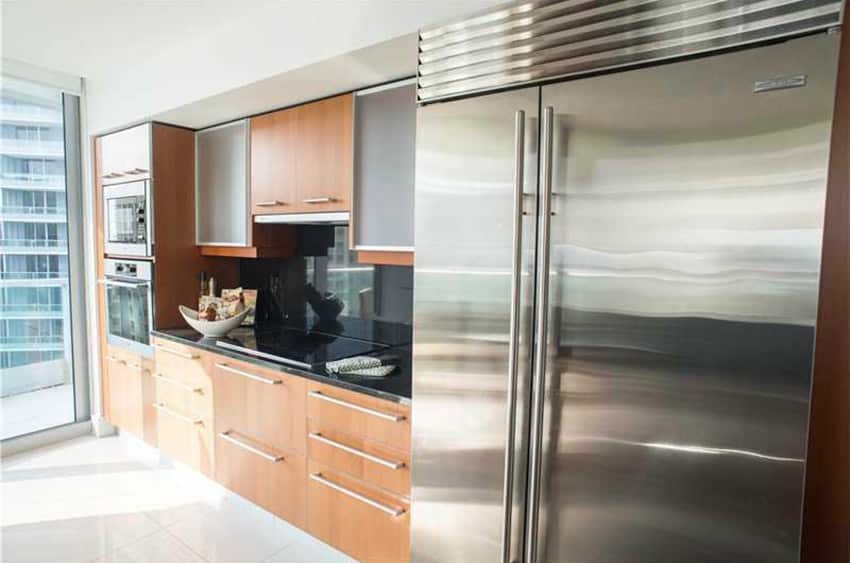 Apartment kitchen with dark slate counter