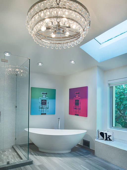 Bathroom with glass chandelier