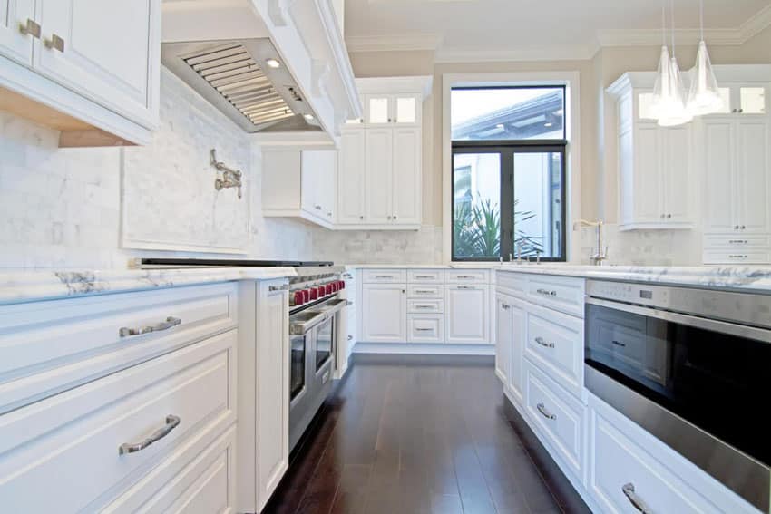 Bright white luxury galley kitchen