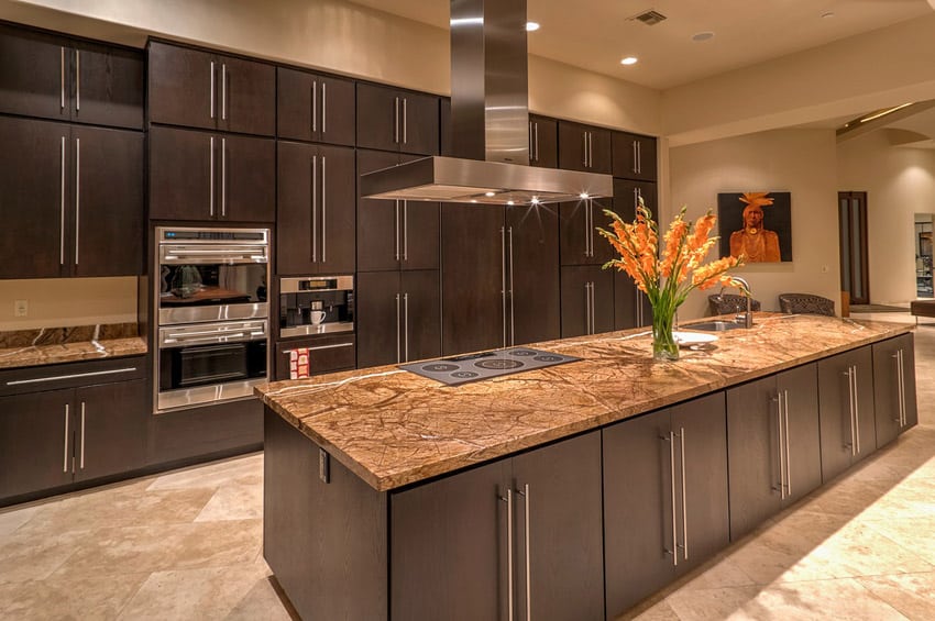Kitchen with polished stone countertop