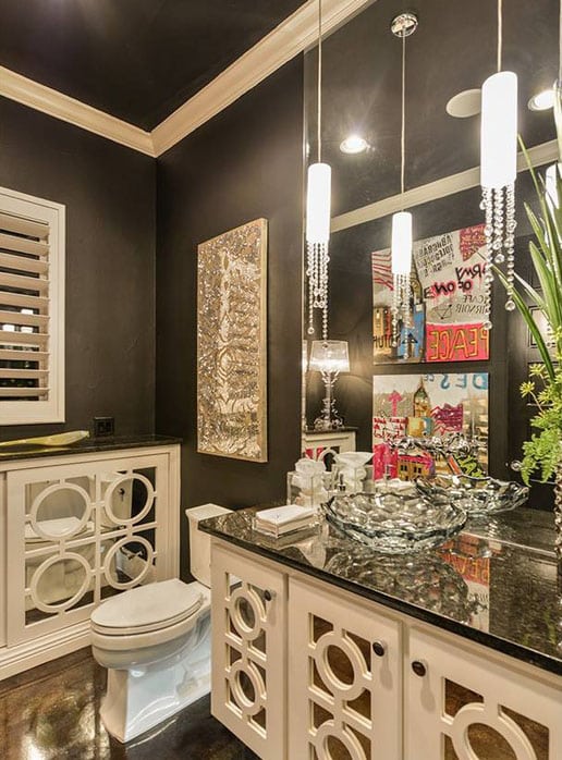 Glam bathroom with mini pendants with glass beads