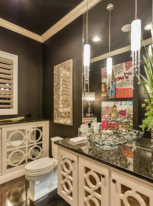 Glam bathroom with min pendant lights