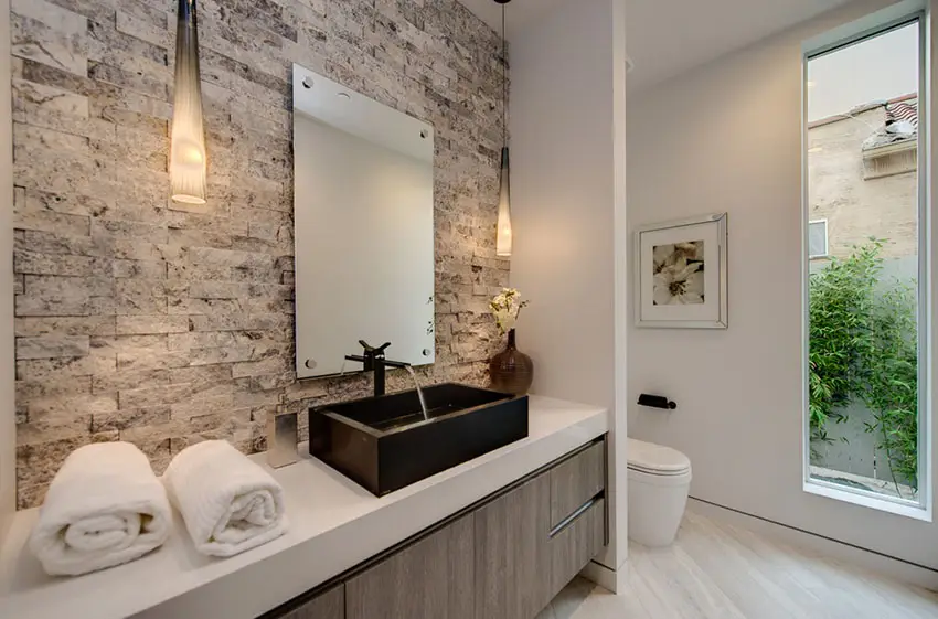 Modern master bathroom with luxury pendant lights