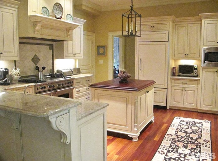 Moveable kitchen island with butcher block countertop