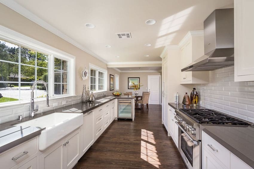 simple white galley kitchen