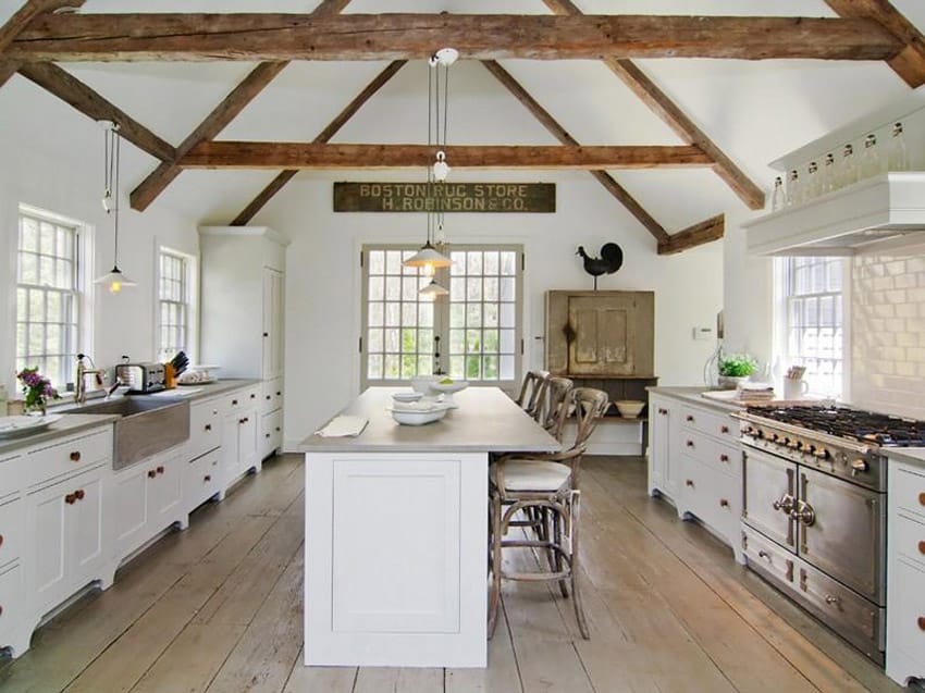 white country kitchen with gable ceiling