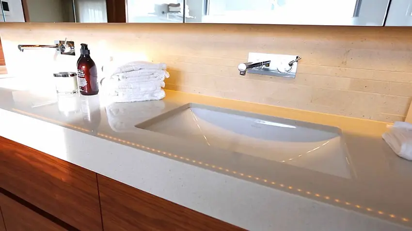 Closeup of sinks in luxury bathroom