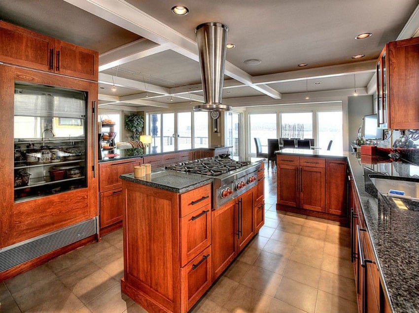 Contemporary kitchen with cherry finish cabinets