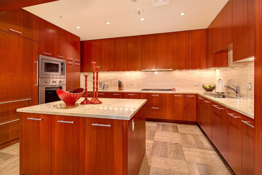 Contemporary Kitchen With Stone Tile Backsplash 