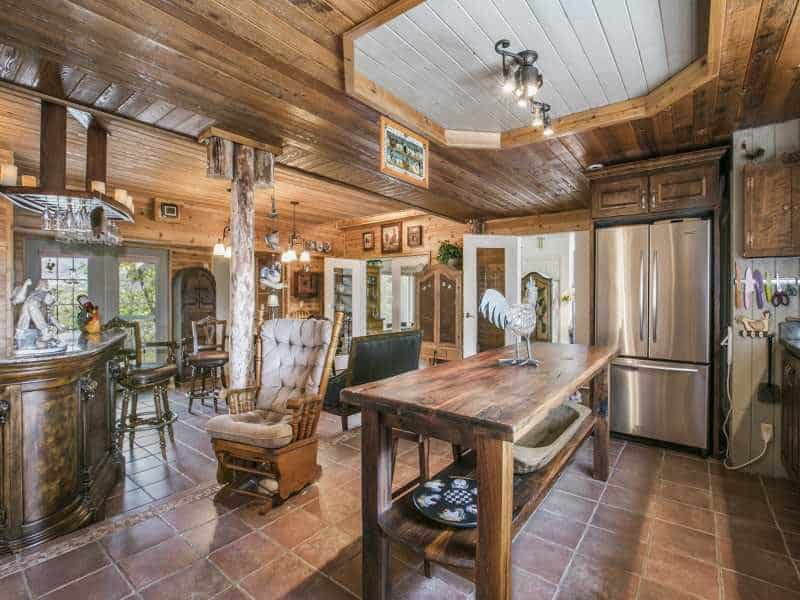 Country kitchen with portable oak island
